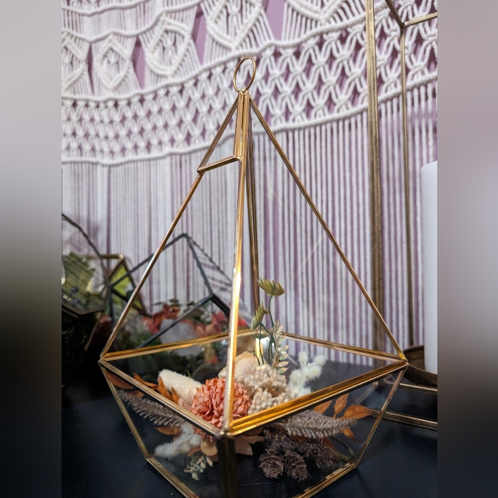 World Market Metal and glass geometric terrarium/lantern with loop to hang